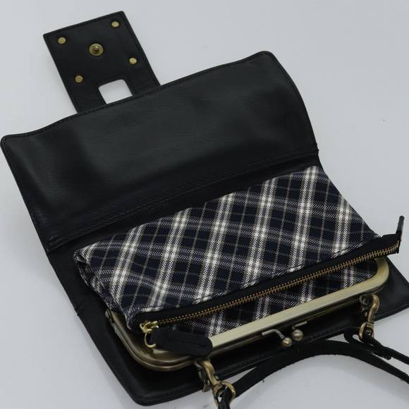 BURBERRY Nova Check Blue Label Shoulder Wallet Canvas Navy Auth 74253 - Picture 9 of 16